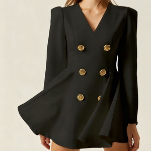 Elegante <span class=keywords><strong>Abito</strong></span> a Maniche Lunghe <span class=keywords><strong>con</strong></span> Scollo a V, Nuovo Stile Autunnale, <span class=keywords><strong>Doppiopetto</strong></span>, Leggero e Lussuoso, Lunghezza al Ginocchio, Tinta Unita, Lavabile, <span class=keywords><strong>con</strong></span> Cerniere - Product Image 5