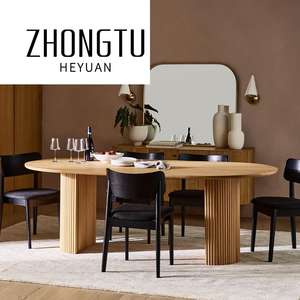 Nouveau style nordique Oblong Naturel <span class=keywords><strong>Ellington</strong></span> Piédestal Ovale Table À Manger Chaise Ensemble 4 6 Places Moderne En Bois Établi Personnalisé - Product Image 4