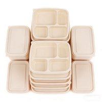 Boîte à emporter biodégradable en amidon de maïs, boîte à emporter en plastique, contenant alimentaire en amidon de maïs à 3 compartiments, boîte à clapet