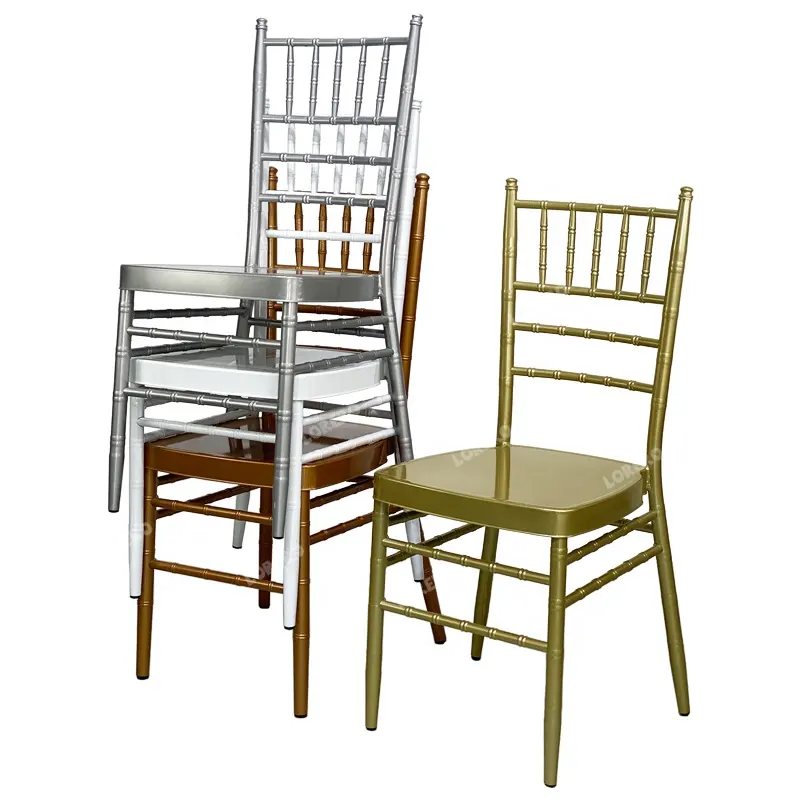 Chaise en mousseline de soie blanche à empiler, livraison gratuite, chaise en fer doré pour mariage