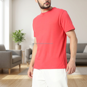 T-shirt en coton à manches courtes et col rond pour homme, coupe classique, couleur unie, style décontracté, tissu tricoté - Product Image 3