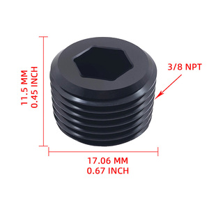 3/8" NPT Allen Head Pipe Plug, Black Anodized 6061-T6 Aluminum, 1500PSI Rated, Hydraulic & Automotive Threaded <b>Seal</b> Fitting - Product Image 5