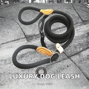 Tali Anjing Mewah Label Khusus Anti-Robek Bahan Nylon Jahitan Tangan Kulit dengan Paracord Berkelanjutan <span class=keywords><strong>Harness</strong></span> Anjing Solid Alami - Product Image 4