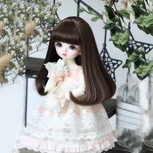 Wig boneka susu sintetis sutra dengan poni, boneka BJD 24 inci 1/3