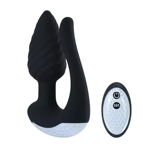 Fernbedienung Spiral Anal Plug Schwanz mit doppelter Vibration und Perlen rotation