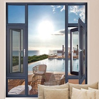 Venta al por mayor de aluminio de doble capa de vidrio templado ventana de aluminio de empuje abierto de mano de rango ventanas abatibles