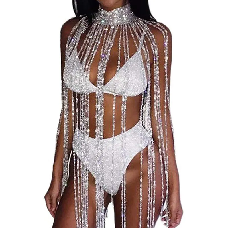 Custom Y2K Mode Vrouwen Festival Sequin Kwasten Bikini Set Rave Sexy Wit Stripper Outfit