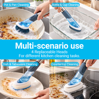 Ensemble de brosses à vaisselle avec distributeur de savon et 4 têtes de rechange, brosse de nettoyage de cuisine avec distributeur de savon