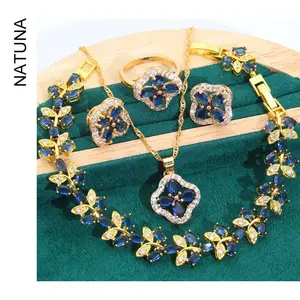 Natuna Cubic Zirconia Flower Joyería para mujer Última moda Zircon Pendientes Diamante Pendiente y collar Conjunto