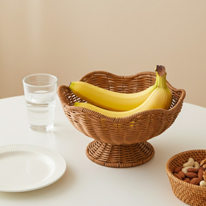 Panier à fruits en rotin synthétique Bobai, marron, forme polygonale, fait main, type sur pied, panier de rangement, plateau à collation pour la cuisine - Product Image 2