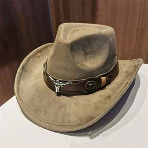 Chapeau de cowboy en feutre suédé à large bord enroulable, style western, pour l'extérieur et les voyages, avec ceinture OX - Product Image 2