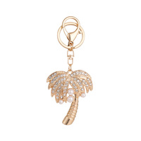 Llavero Creativo de Diamantes con Diseño de Palmera Tropical, Colgante de Moda con Perlas para Bolso, Llavero Metálico para Coche, Regalo de Recuerdo