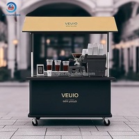 Chariot de café de rue mobile à 4 roues en fer, design moderne, personnalisable et amovible, pour la vente de bubble tea et de desserts