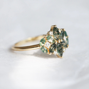 Nhẫn Cụm Kim Cương Đám Cưới Hình Hoa Mã Não Rêu Tự Nhiên Nhẫn Đá Mã Não Tự Nhiên Ý Nghĩa - Product Image 3