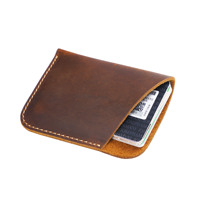 Dompet Kulit Asli Terbuka Portabel Grosir Minimalis Kulit Crazy Horse Vintage Unisex Kasual Kulit Sapi Tempat Kartu