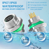 Conector de Montaje en Panel PCB, Serie M8, Tipo DIN, IP68, Código A/B/D, 2~8 Pines, Conexión Rápida Frontal, Macho y Hembra, Chapado en Oro