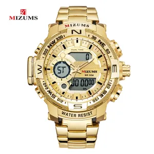 MIZUMS 8014 Brand Luxury Steel Men Waterproof Sport Watches Mens Clock Quartz Digital Dual Time Watch Relogio Masculino