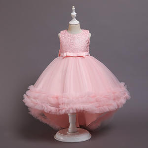 Puffy Pink Baby With Train Flower Girl Dress Bow Cute Kid S Vestidos de cumpleaños para niños Primera comunión - Product Image 1