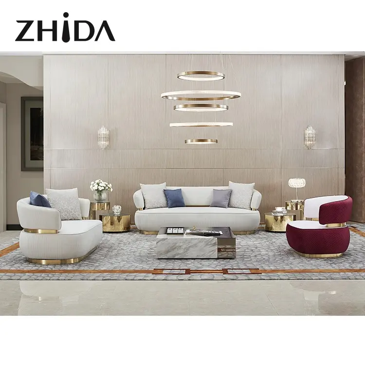 Zhida الجلوس غرفة الايطالية نمط المنزل الأثاث الفاخرة تصميم المخملية قطاعات مجموعة أريكة الأثاث فيلا غرفة المعيشة الأرائك