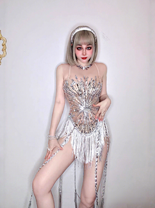 Style européen américain Sexy diamant paillettes gland combinaison Performance porter pour femmes <span class=keywords><strong>chanteuses</strong></span> danseuses Bar Hot Dance - Product Image 5