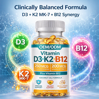 Capsules de suppléments OEM ODM Vitamine D3 K2 MK7 B12 Haute Puissance Soutien Immunitaire Osseux Cardiaque Fabricant Marque Privée