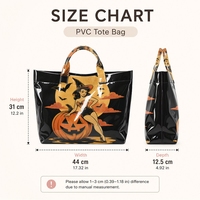 Sac fourre-tout vintage grande capacité en PVC avec imprimé citrouille sorcière d'Halloween, imperméable et réutilisable, pour le shopping des fêtes, sac à main pour femme