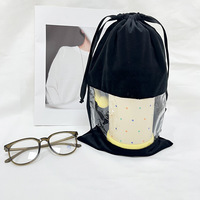 Pochette à cordon en tissu peluche doux haut de gamme A1 avec section intermédiaire visible, pour emballage cadeau de fêtes, achat en gros pour le marché B2B