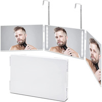 Maquillage de coiffeur rectangulaire portable pliable et suspendu à trois côtés multi-angle avec miroir de barbier à LED