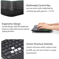 Keyboard terpisah ergonomis, mengetik alami Bluetooth dan USB 2.4G, sandaran pergelangan tangan Keyboard nirkabel kompatibel dengan Windows/Mac