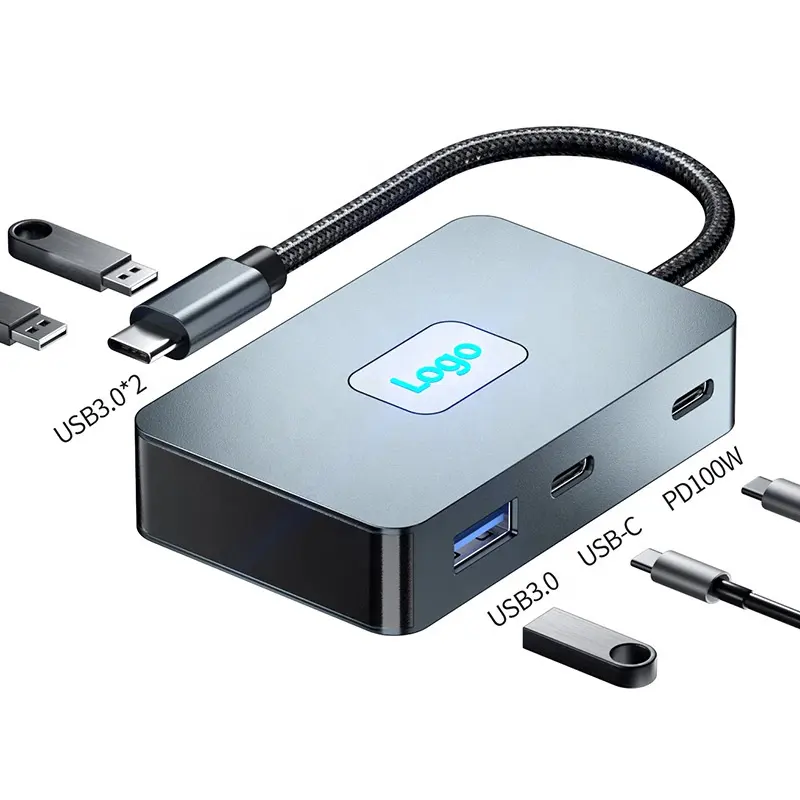 5 in 1 Adapter-Hub mit USB 3.0 5Gbps Hochgeschwindigkeits-Übertragung Typ C Computer-Eingang und PD100 Schnellladestation für Laptop