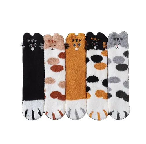 Benutzer definierte Frauen Mädchen Fuzzy Winter Warme Weihnachten Innen Slipper Socken Nette Katze Klaue Soft Home Schlafs ocken