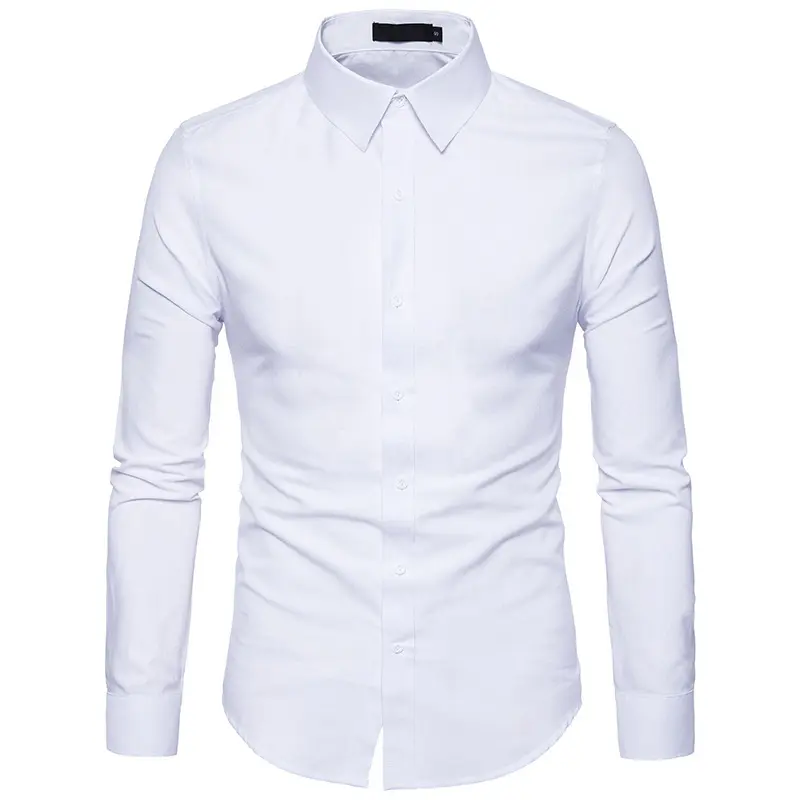 Camisa de algodão slim fit para homens, camisa casual de mangas compridas com botão para baixo