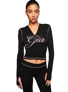 Completo da jogging da <span class=keywords><strong>donna</strong></span> Gia Hot Sell Spring: <span class=keywords><strong>Tuta</strong></span> <span class=keywords><strong>sportiva</strong></span> con felpa con cappuccio e zip, top corto, giacca a maniche lunghe e <span class=keywords><strong>pantaloni</strong></span> - Set 2 pezzi da <span class=keywords><strong>donna</strong></span> - Product Image 3