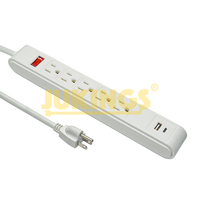 Stop Kontak Ekstensi Surge Protector 5 Lubang 300-Joule Kabel Tembaga PVC 3 Kaki 15A 125V 1 USB 1 Type-C Pengisi Daya Berlampu Putih OEM