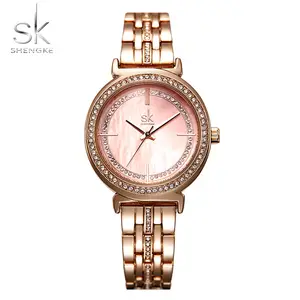 SHENGKE-Reloj de pulsera de lujo para mujer, con diamantes deslumbrantes, esfera de concha de perla, movimiento de cuarzo japonés, K0092L