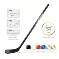 Bâtons de hockey SR INT JR noirs en fibre de carbone avec lame durable de type P92