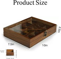 Boîte à épices en bois à 9 compartiments, Inde, avec couvercle en verre, boîte à épices en bois avec tiroirs