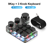 Keyboard Makro Kustom Hot Swap Mini 9 Tombol 3 Tombol Program RGB 18 Karakter Nirkabel BT Macropad Aksesori Pemain Mekanik