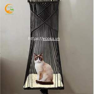 Hamaca Clásica Rectangular de Macramé para Gatos, Cama Colgante con Cojín, Kit de Cesta Colgante de Cuerda de Algodón Tejida a Mano, Diseño Sólido, Fácil de Colgar en la Pared - Product Image 5