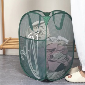 Cesto de ropa sucia plegable de nailon y plástico de red de malla al por mayor, cesta de ropa sucia plegable emergente