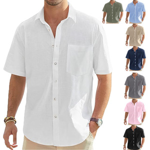 Camicie da <span class=keywords><strong>uomo</strong></span> in cotone e <span class=keywords><strong>lino</strong></span> a maniche corte stile estivo traspirante stile Casual stile Casual t-shirt da <span class=keywords><strong>spiaggia</strong></span> per gli uomini - Product Image 1