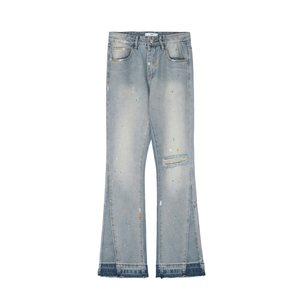 Jeans Svasati Strappati Personalizzati alla Moda per Uomo, Nuovi Jeans Larghi con Schizzi d'Inchiostro Effetto Invecchiato, Taglie Uomo - Product Image 1