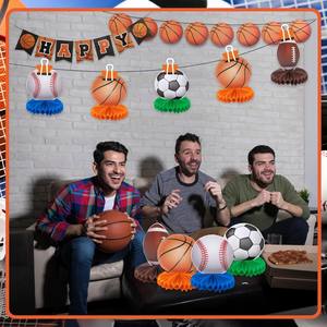 HAWIN 12 pièces <span class=keywords><strong>de</strong></span> décoration <span class=keywords><strong>de</strong></span> <span class=keywords><strong>centre</strong></span> <span class=keywords><strong>de</strong></span> <span class=keywords><strong>table</strong></span> en papier nid d'abeille sur le thème des sports mélangés, football, <span class=keywords><strong>basketball</strong></span>, baseball, soccer, pour anniversaire - Product Image 3