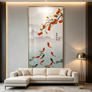Arte Mural Vertical de Porcelana de Cristal con Diseño de Nueve Peces Koi y Melocotón Chino de la Suerte, con LED, para Regalo de Inauguración de Casa, Venta al por Mayor Personalizada - Product Image 3