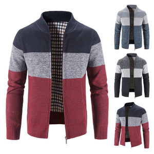 Pull en tricot à col baseball rayé épais et de haute qualité pour l'hiver, à manches longues, pour hommes - Product Image 1