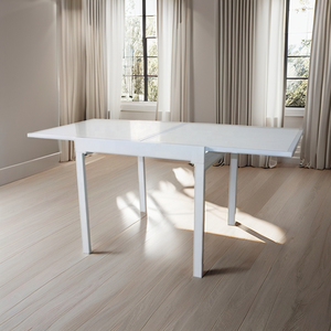 <span class=keywords><strong>Mesa</strong></span> de <span class=keywords><strong>comedor</strong></span> de diseño moderno con tapa de vidrio templado <span class=keywords><strong>y</strong></span> marco de <span class=keywords><strong>acero</strong></span> con extensión telescópica para cocina, sala de estar u oficina - Product Image 1