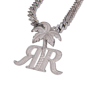 Pendentif Logo Médaille en Argent Sterling S925 Plaqué Or 14K avec Moissanite Sertie Griffe, Lettre Palm Tree Personnalisée, Bijou Hip Hop pour Rappeur - Product Image 1