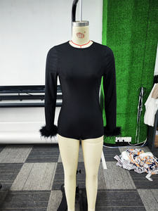 Tuta Intera Sexy Elasticizzata con Piume e <span class=keywords><strong>Maniche</strong></span> <span class=keywords><strong>Lunghe</strong></span> per San Valentino, <span class=keywords><strong>Jumpsuit</strong></span> Corto da <span class=keywords><strong>Donna</strong></span> - Product Image 6