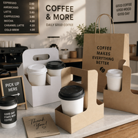 Porte-gobelets en papier kraft et blanc, supports jetables avec poignée pour le transport de boissons à emporter