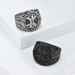 Celtic Knot Tree Of Life <b>Titanium</b> Steel Ring For Men Black Index Finger Jewelry Everyday Wear - Product Image 1